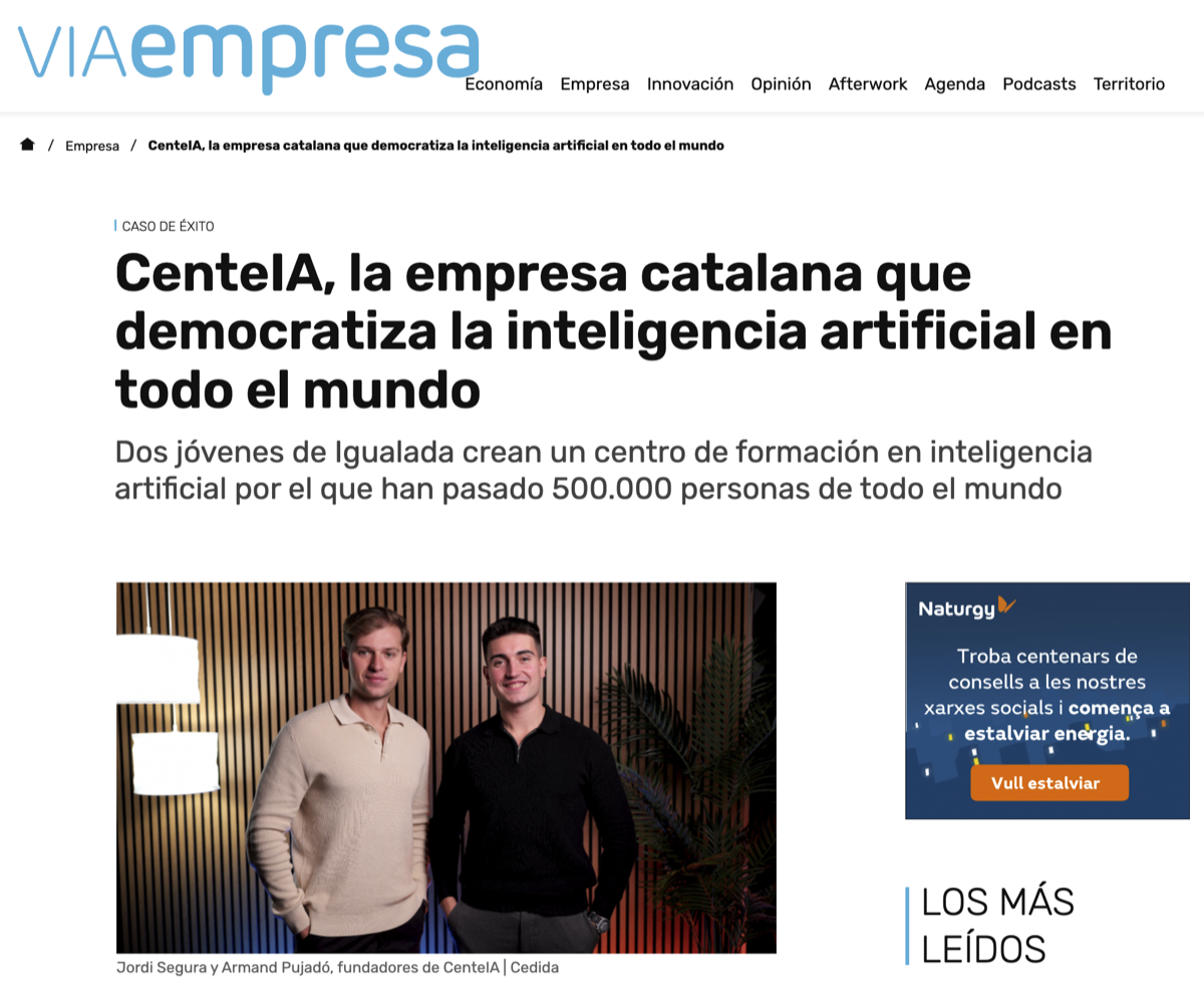 Captura del artículo sobre CenteIA en Via Empresa
